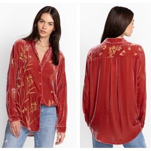 Johnny Was oversized velvet Aria top size small EUC
